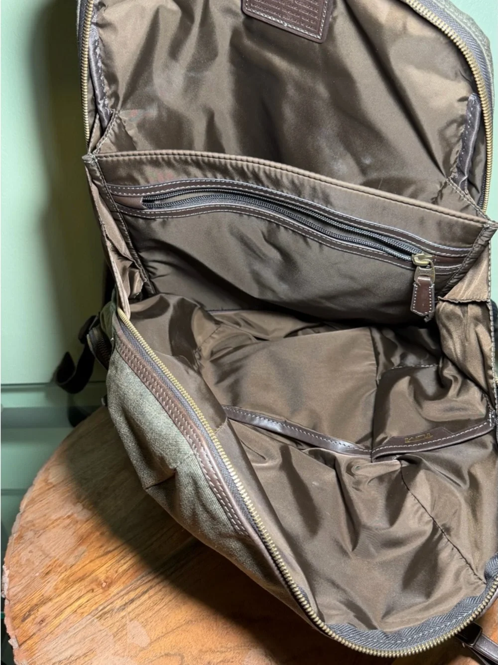 TUMI Alpha Bravo Knox BackPack Brown Ballistic Nilon Leather Trim Laptop Bag